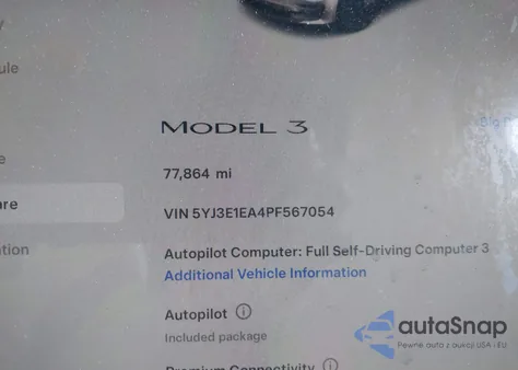2023 Tesla Model 3 Rear-Wheel Drive z USA, uszkodzony, nr VIN 5YJ3E1EA4PF567054